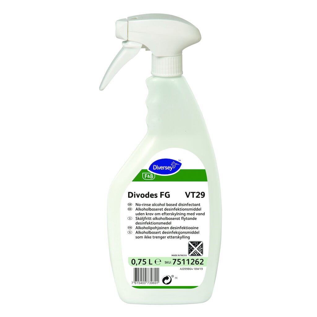 Divodes FG VT29 6x0.75L - Alkoholbaseret desinfektionsmiddel uden krav om efterskylning med vand