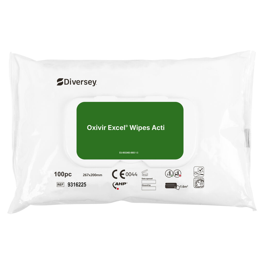 Oxivir Excel Wipe Acti 12x100unid - Toallitas limpiadoras desinfectantes para aparatos médicos no invasivos y superficies no porosas