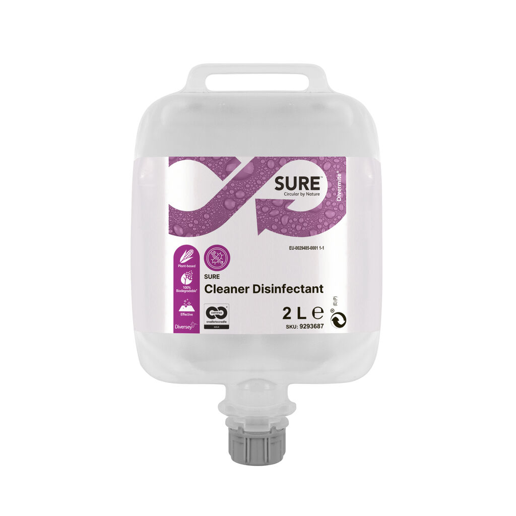 SURE Cleaner Disinfectant 3x2L - Tiivistetty desinfioiva puhdistusaine Divermite®-annostelijaan. BPR-hyväksyttyinä.