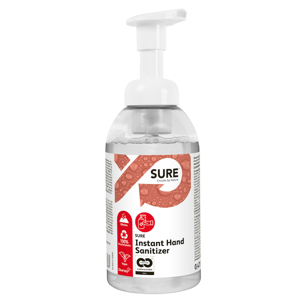 SURE Instant Hand Sanitizer 6x0.475L - Mousse désinfectante pour les mains sans alcool, non classée CLP, très efficace, au parfum rafraîchissant