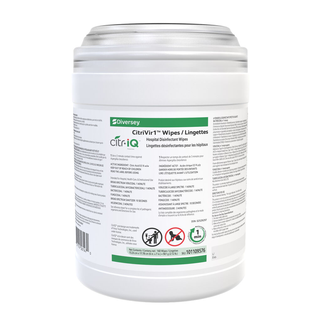 CitriVir 1 Wipes, 220ea, 12/CT - *Virucide • Bactéricide • Tuberculocide • Fongicide • Désinfectant*