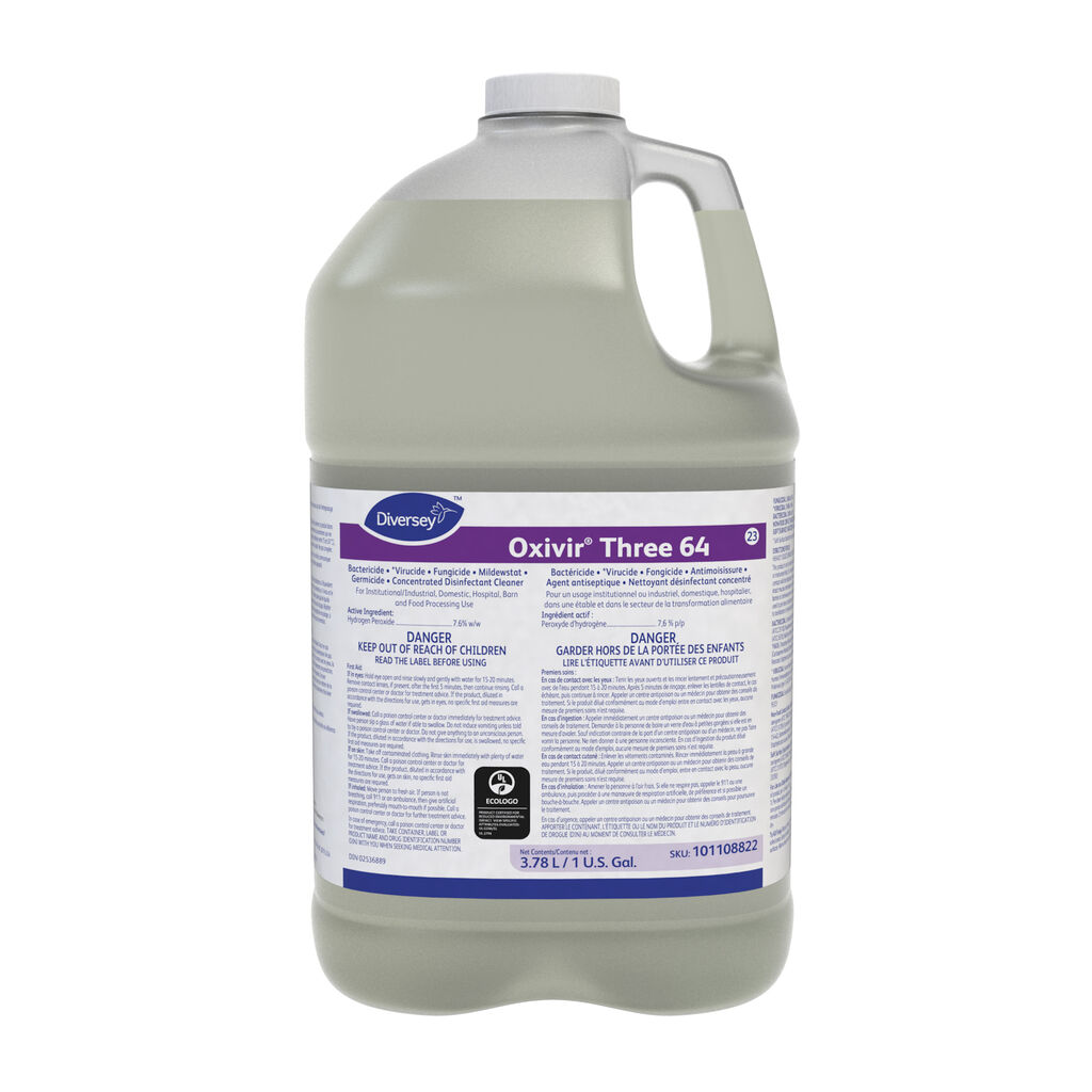Oxivir® Three 64 23, 1gal, 4/CT - • Bactéricides • *Virucides • Fongicides • Désinfectant (concentré) • Nettoyant