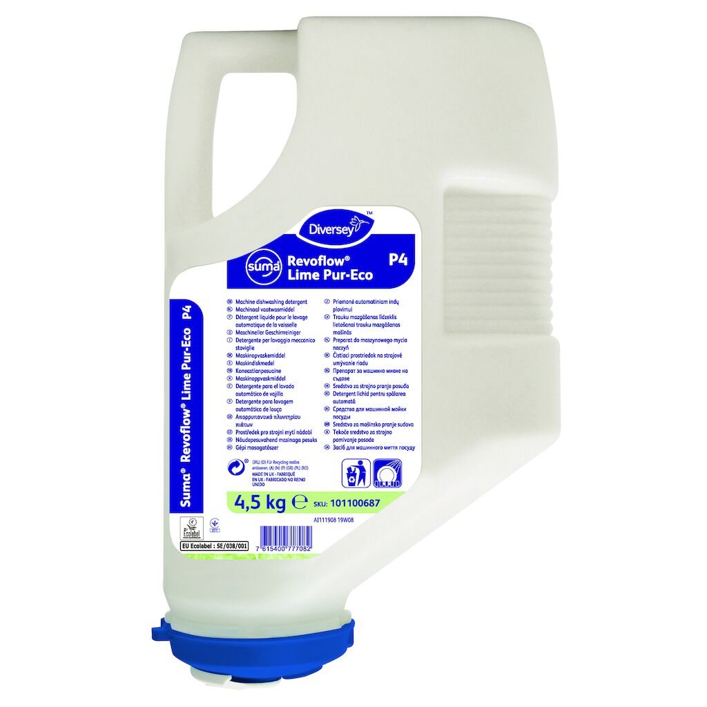 Suma Revoflow Lime Pur-Eco P4 3x4.5kg - Détergent poudre écologique, sans chlore, ultra-concentré pour le lavage automatique de la vaisselle pour eau mi-dure à dure