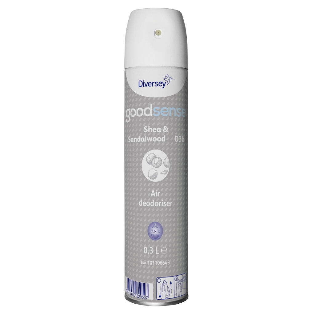 Good Sense Shea & Sandalwood  (aérosol) O3b 6x0.3L - Rafraîchisseur d'air et neutralisateur d'odeur - action immédiate