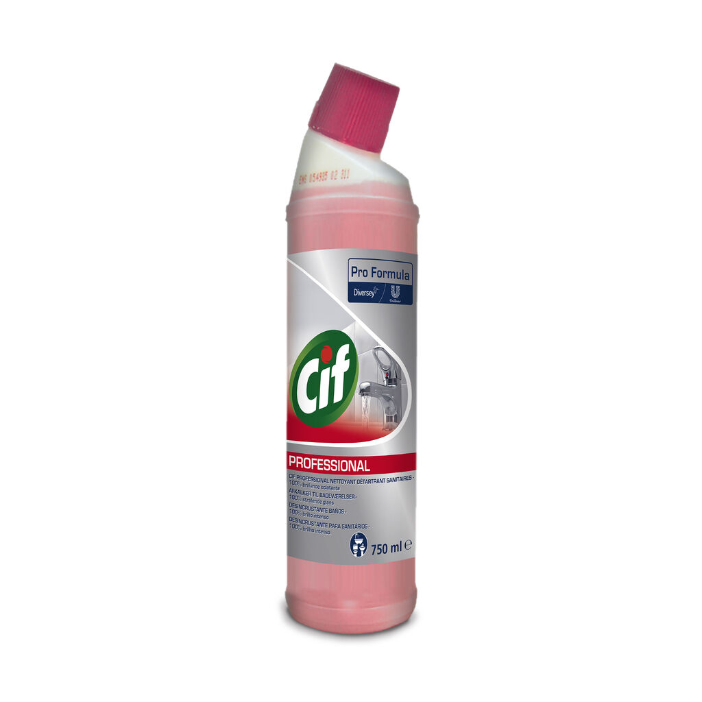 Cif Professionnel  Détartrant Sanitaires 6x0.75L - Détergent prêt à l’emploi pour éliminer en profondeur le calcaire et les autres dépôts des surfaces sanitaires résistantes à l’acide.