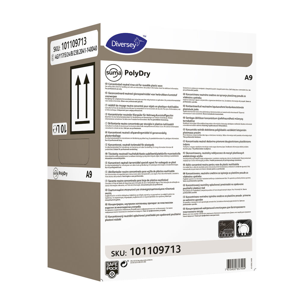 Suma PolyDry A9 10L - Brillantante neutro concentrato per stoviglie in plastica riutilizzabili