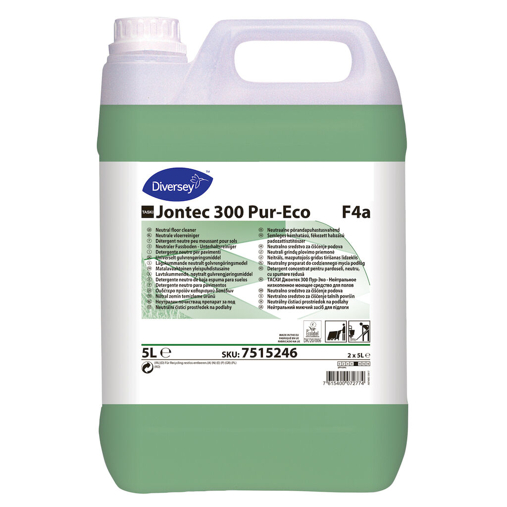TASKI Jontec 300 Pur-Eco F4a 2x5L - Detergente per pavimenti ecologico, neutro e poco schiumoso