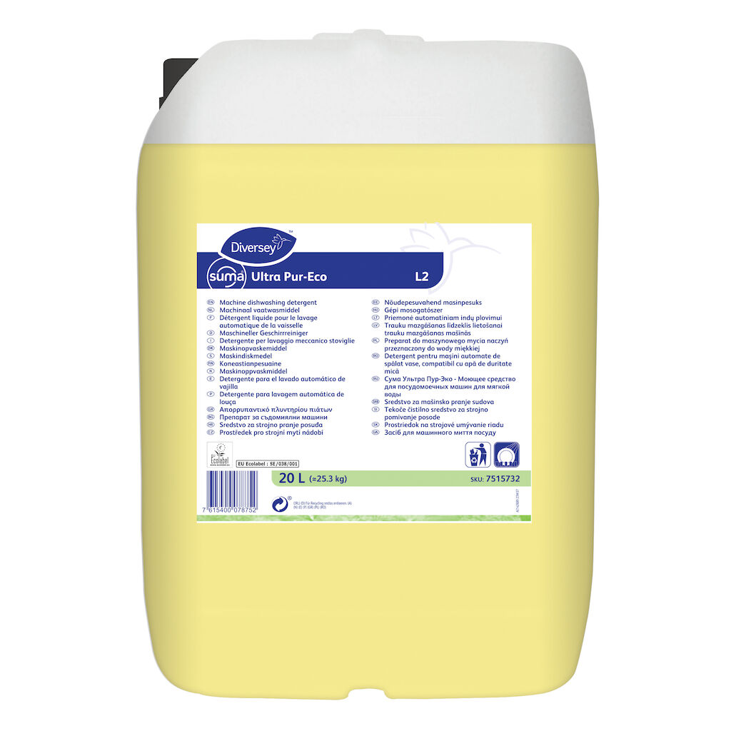 Suma Ultra Pur-Eco L2 20L - Detergente liquido ecologico per lavaggio meccanico stoviglie per acqua dolce, privo di cloro e NTA