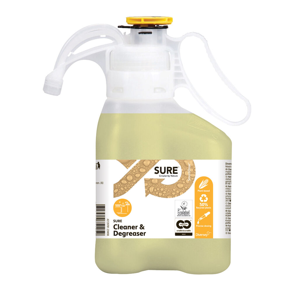 SURE Cleaner & Degreaser SD 1.4L - Sgrassatore energico in SmartDose.Conforme ai requisiti CAM 2021 in ambito civile e sanitario.