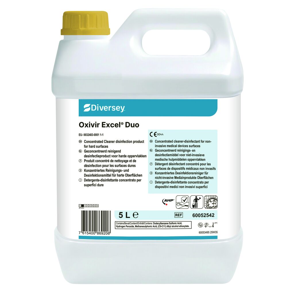 Oxivir Excel Duo 2x5L - Biocide: Geconcentreerd product voor desinfectie van harde oppervlakken.&nbsp;Medisch apparaat: Geconcentreerd product voor desinfectie van oppervlakken van niet-invasieve medische apparaten