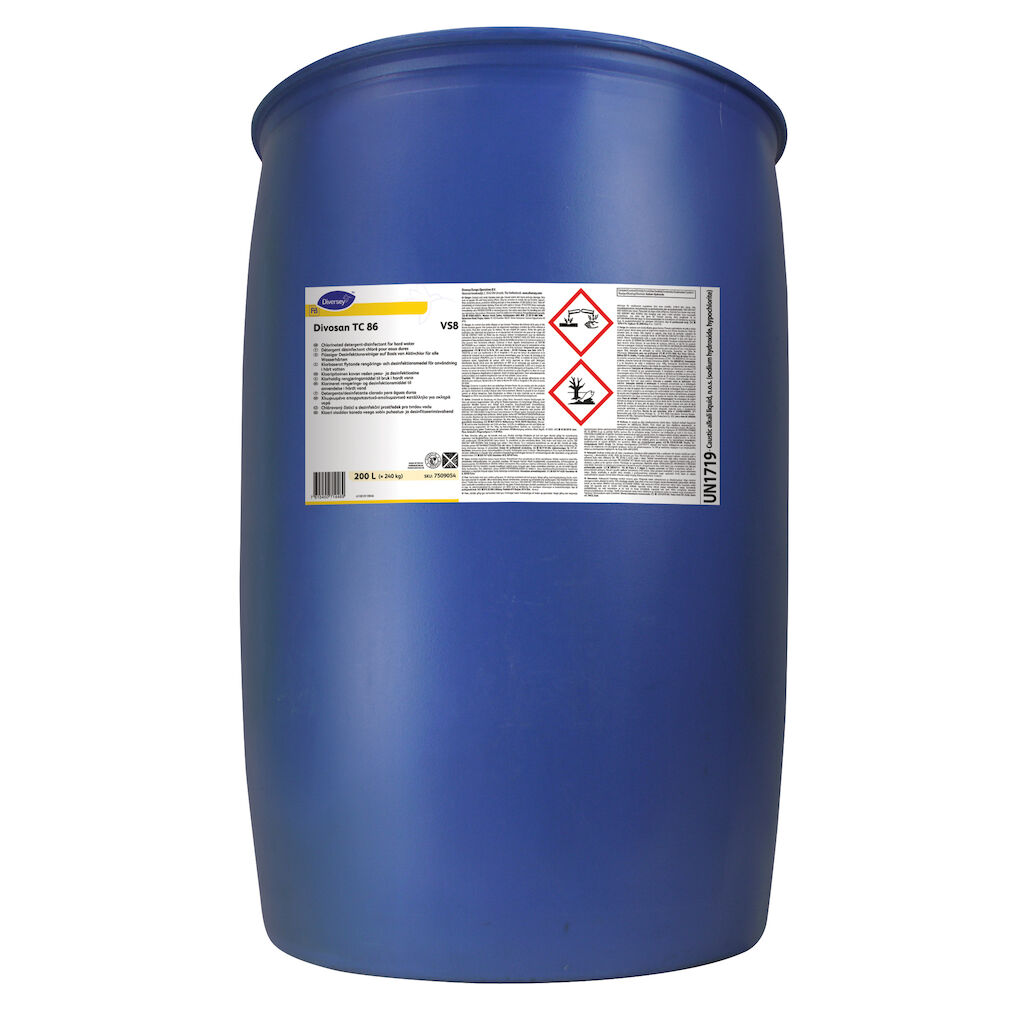 Divosan TC 86 VS8 200L - Preparat myjąco-dezynfekcyjny z aktywnym chlorem, do wody twardej