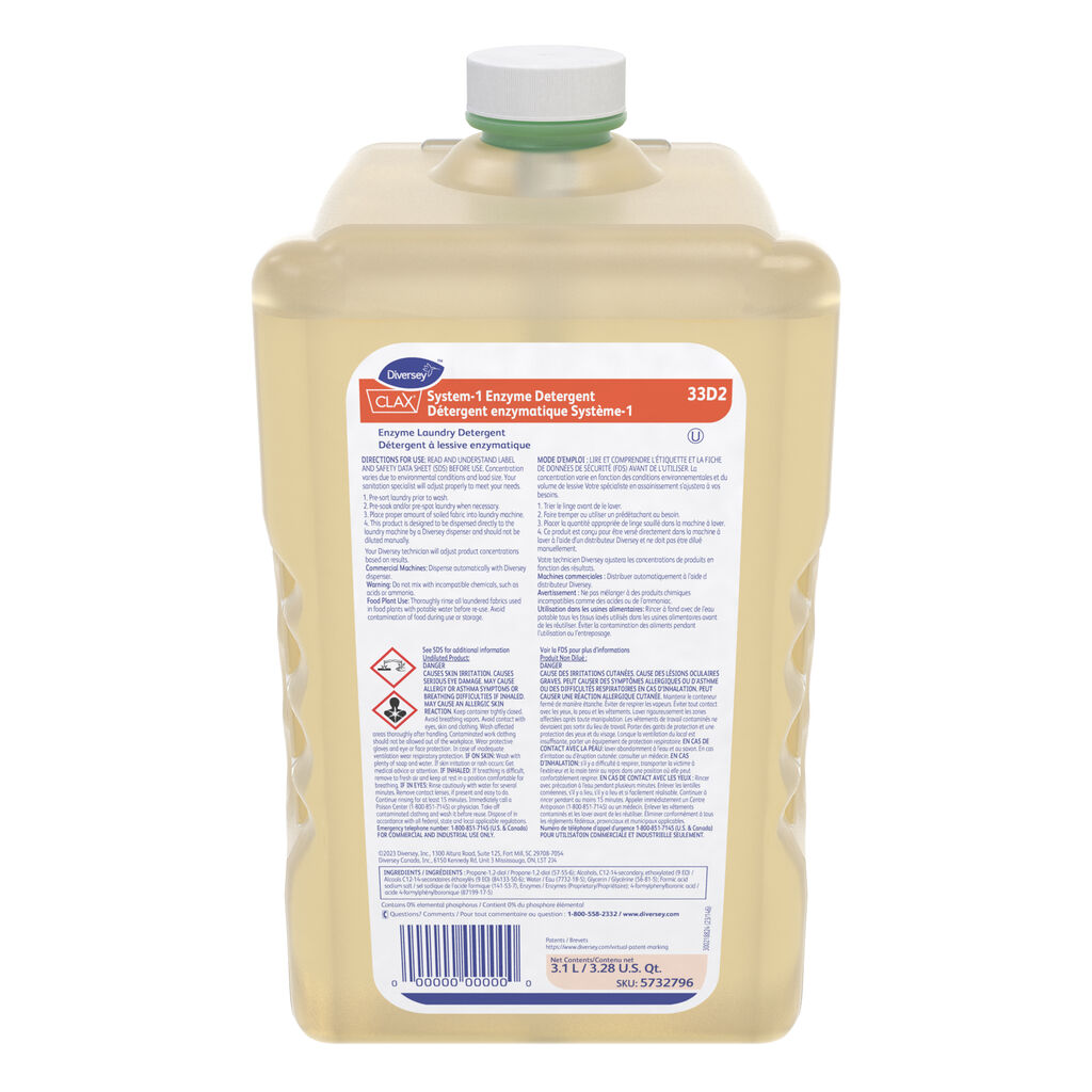Clax® System-1 Enzyme Detergent 33D2 33D2, 3100ml, 2/CT - Enzyme