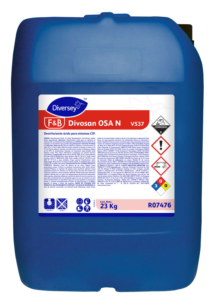 DIVOSAN OSA N VS37 23kg - DESINFECTANTE ÁCIDO PARA CIP | Solenis Products