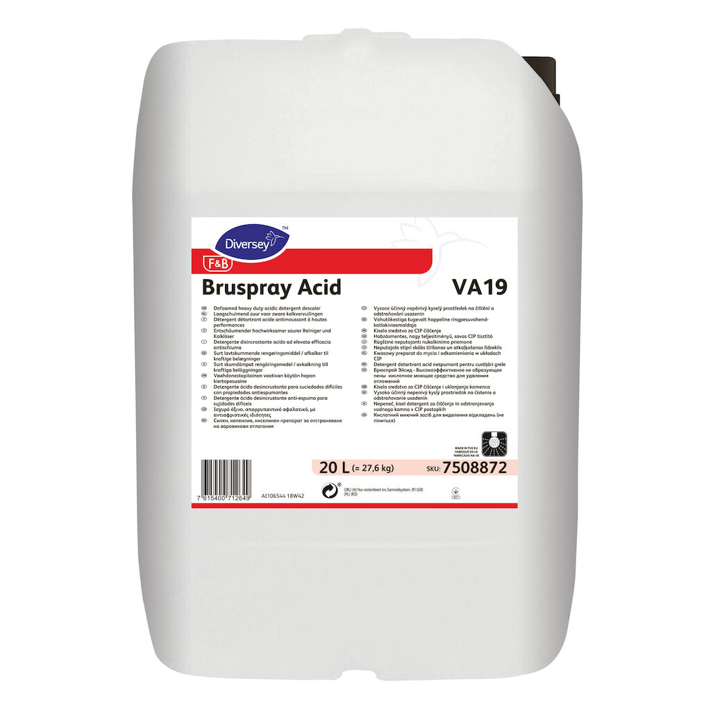 Bruspray Acid VA19 20L - Defoamed heavy duty acidic detergent descaler ...