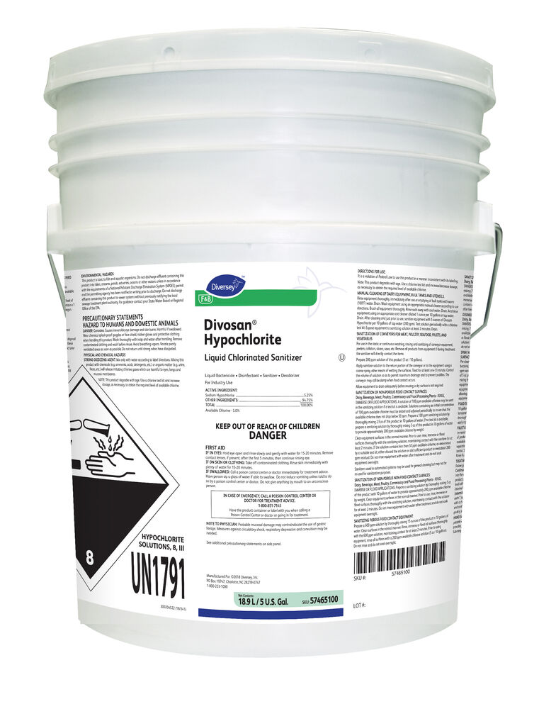 Divosan® Hypochlorite VT3, 5gal - Liquid Chlorine Sanitizer | Solenis ...