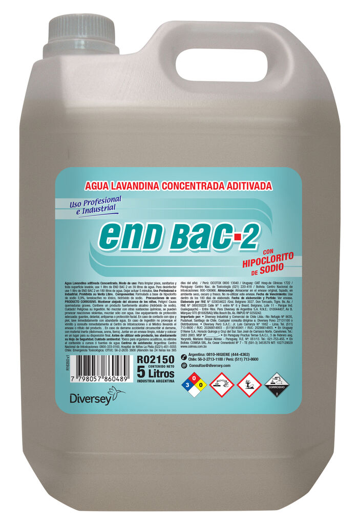 END BAC II 4x5L - LIMPIADOR DESINFECTANTE CON HIPOCLORITO DE SODIO ...
