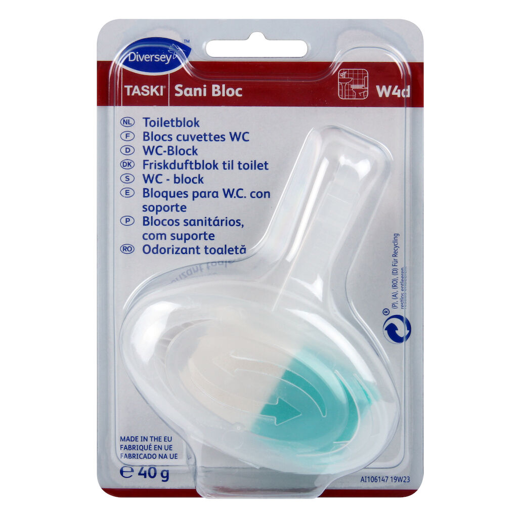 TASKI Sani Bloc W4d 12x0.04kg - WC-block i hållare | Solenis Products